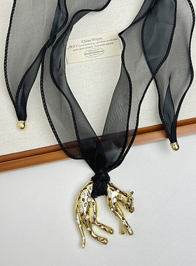 欧美风夸张复古豹子项链女轻奢小众设计感高级气质百搭毛衣链配饰