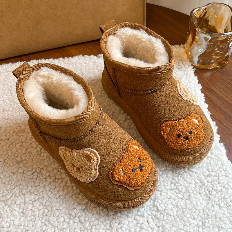 儿童雪地靴女童鞋子2025新款冬季男童短靴子加绒加厚保暖小熊棉鞋,淘宝优惠券,粉丝福利购,淘宝优惠卷