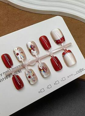 手工猫眼穿戴甲烟花显白美甲成品