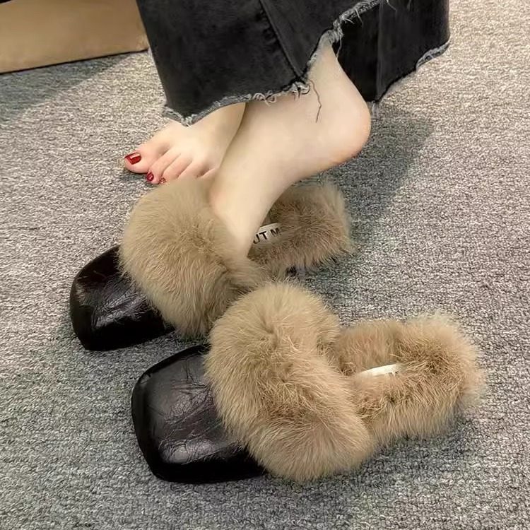 韩版平底毛毛拖鞋女外穿2025秋冬新款加绒保暖懒人一脚蹬包头棉拖,淘宝优惠券,粉丝福利购,淘宝优惠卷