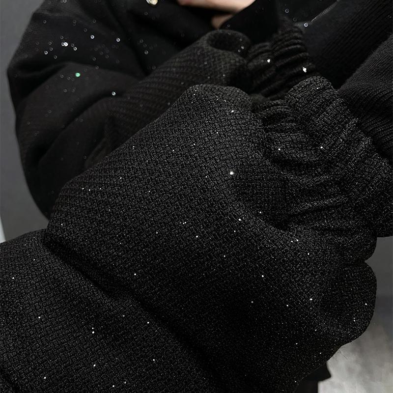 美式黑色棉服男士冬季新款加厚烫金满天星外套高街痞帅面包服棉袄 - 图2