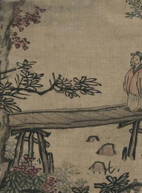 品1:1明 蓝瑛 云壑高逸图 绢本真迹高清P艺术微喷临摹素材装饰画