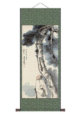 陈洪绶品茶图名家人物挂画天女散花风水挂l画茶楼装饰郎世宁字画