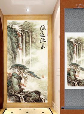 横幅挂画源远流长办公室挂画画国画L丝绸卷轴画定制