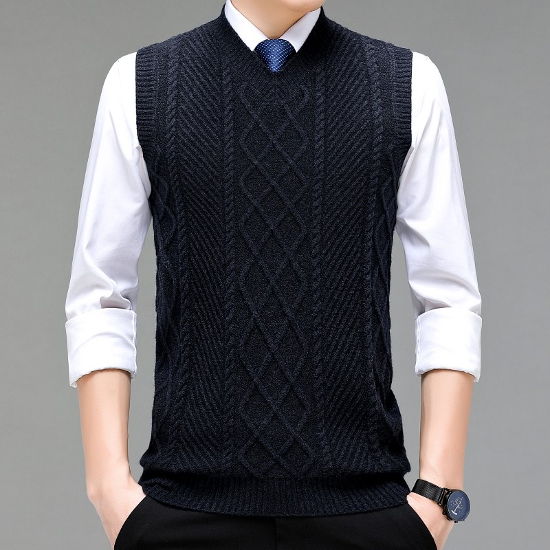 男士v领无袖针织马甲背心秋冬新款毛衣纯色中年商务内搭加厚毛衫,淘宝优惠券,粉丝福利购,淘宝优惠卷