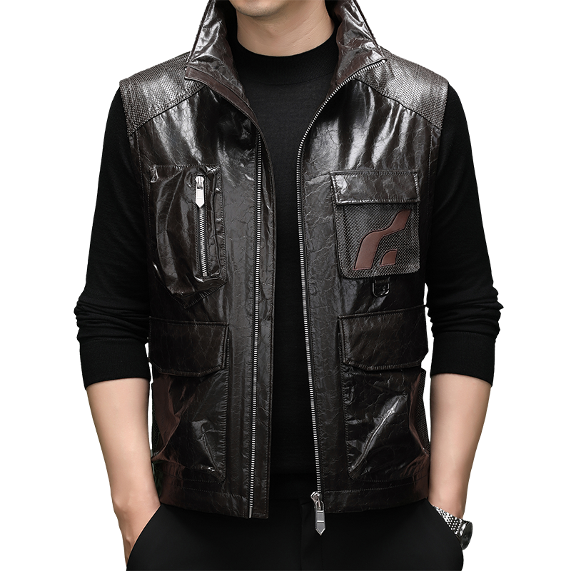春秋季真皮皮衣油蜡牛皮时尚潮流简约男士立领马甲休闲男装上衣,淘宝优惠券,粉丝福利购,淘宝优惠卷
