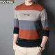 Men's knitted bottoming shirt, fashionable round neck sweater, striped trend, spring and autumn men's clothing, thin section, middle-aged dad clothing