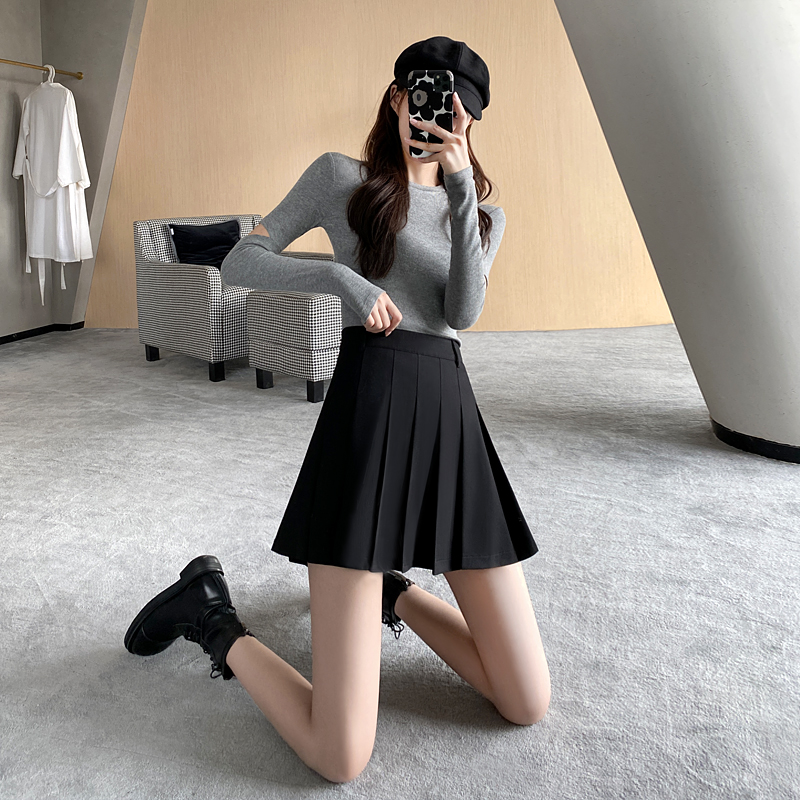 百褶裙短裙女夏季a字显瘦短款小个子灰色高腰黑色西装jk半身裙子 - 图3