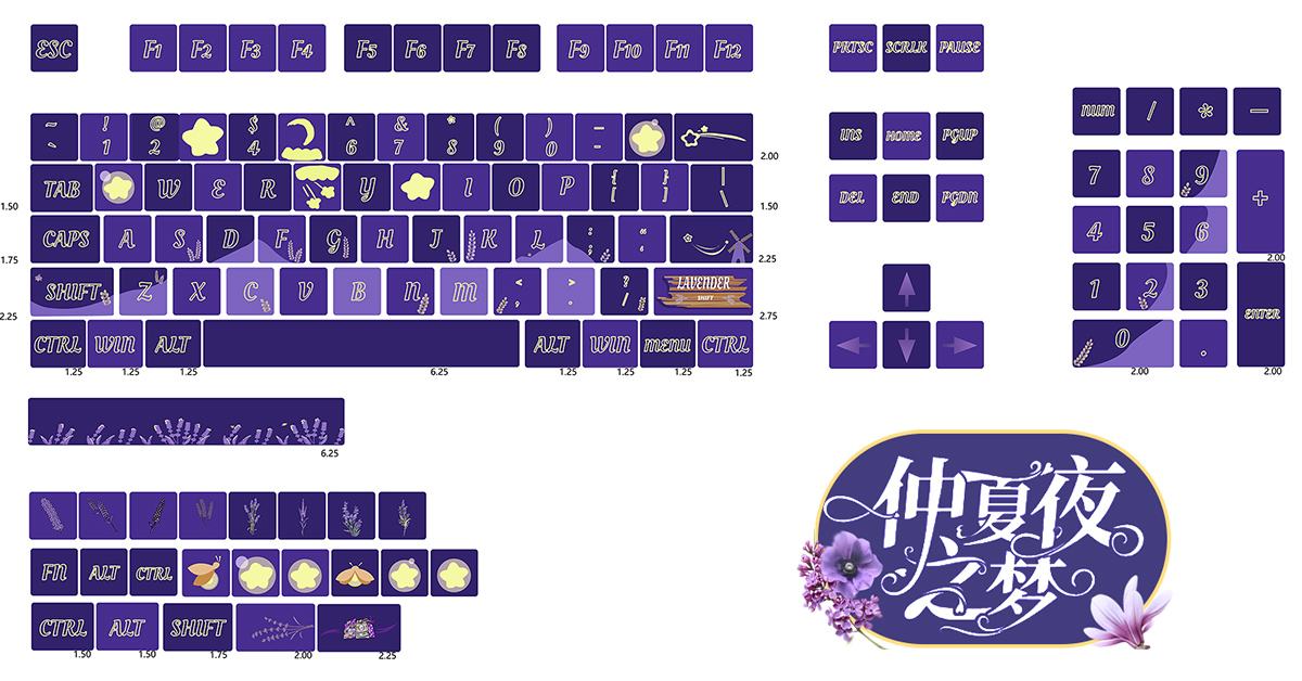仲夏之夜紫色主题热升华xda高度键帽PBT材质适配68/84/87/98/104 - 图2