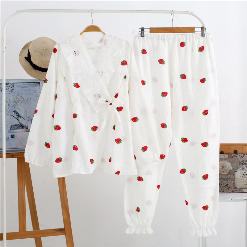 纯棉纱布月子服春秋哺乳吸汗7睡衣 古芭莱家居服套装