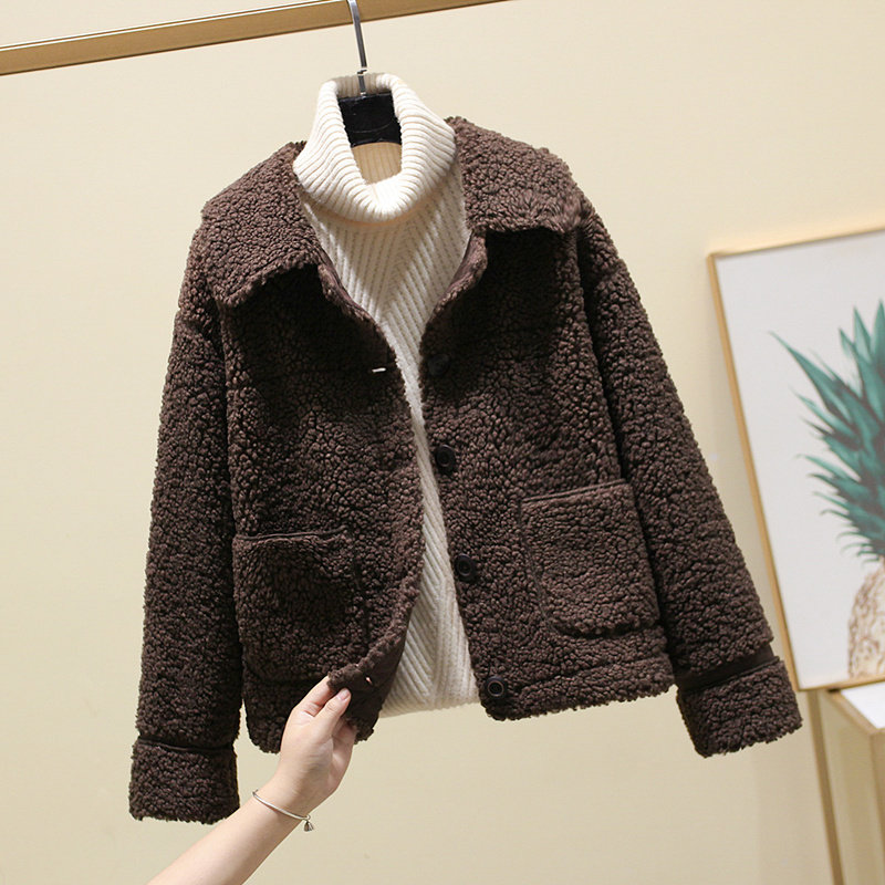 2021春秋冬年轻款颗粒羊剪绒女复合 蛮雅酷短外套