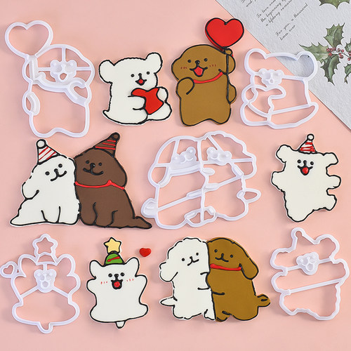 卡通线条小狗翻糖切模情人节周年纪念日蛋糕装饰烘焙工具塑料压模 - 图1