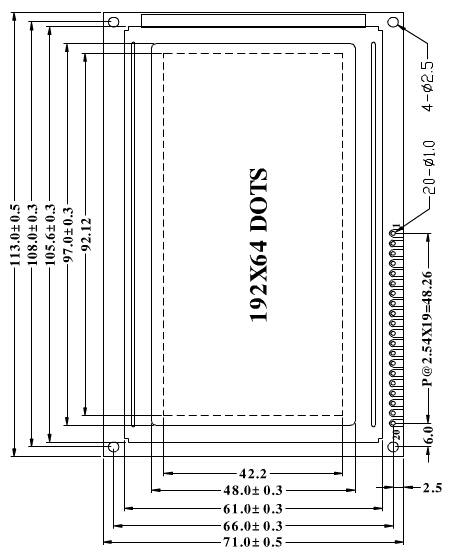 BYG19264B 外形尺寸：113.0×71.0×12.0mm 视窗：97.0×48.0mm - 图1