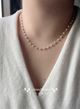 Josey天然白亮小珍珠扭扭项链长短款叠戴14k注金多戴款仙女毛衣链