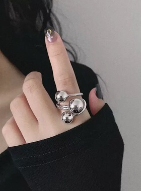 个性夸张金银球开口戒指女小众