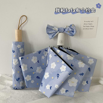 Beach umbrella retro small crummy flower fully automatic student anti-UV sun umbrellas Ins folded female clear Umbrella dual-use