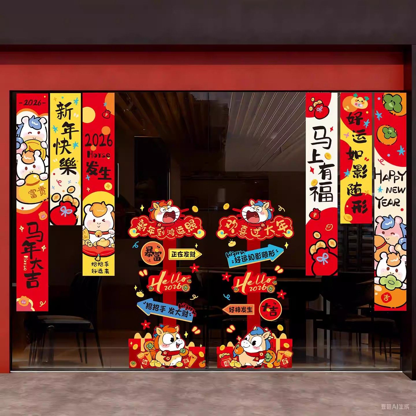2026春节玻璃贴过新年元旦窗花贴画马年新款背景墙贴纸氛围装饰品,淘宝优惠券,粉丝福利购,淘宝优惠卷