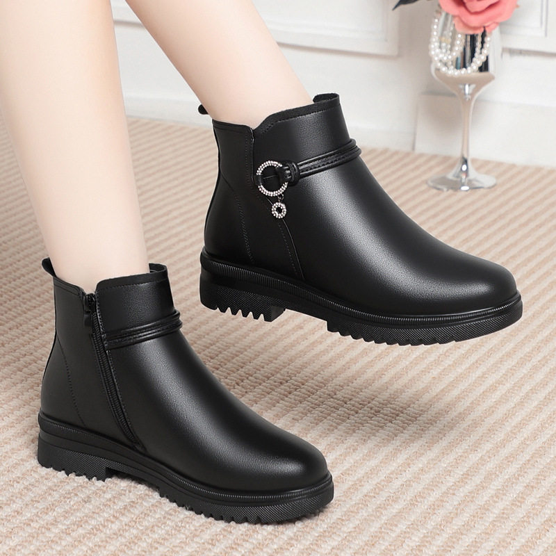 冬季羊毛皮鞋中年女士高帮短靴真皮圆头平底加绒皮靴妈妈棉鞋冬鞋,淘宝优惠券,粉丝福利购,淘宝优惠卷