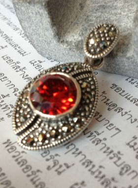 秒杀 泰国-S925泰银-乌金石-进口玫瑰红锆石切割-吊咀项坠/吊坠