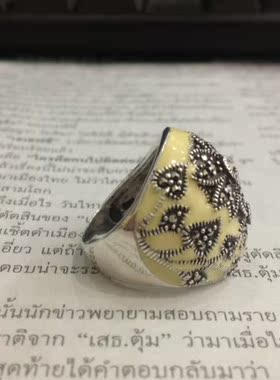 珐琅工艺镶嵌纯银戒指特价