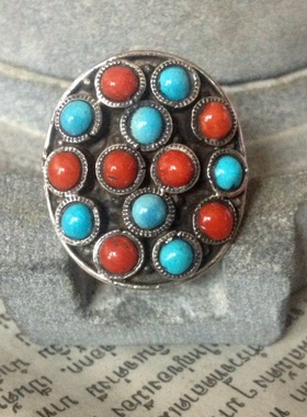 冲钻泰国天然绿松石红玛瑙手工银