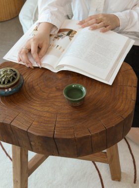 侘寂风实木小茶几客厅复古木边几