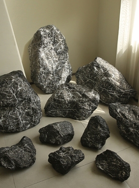 仿真玻璃钢石头黑山石装饰摆件