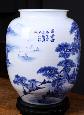 景德镇手绘青花陶瓷书画收纳缸