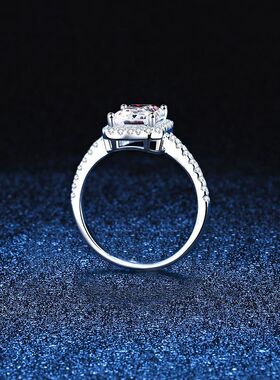 s925纯银指环四爪方糖祖母绿雷迪恩切割莫桑石排戒婚戒莫桑钻戒指