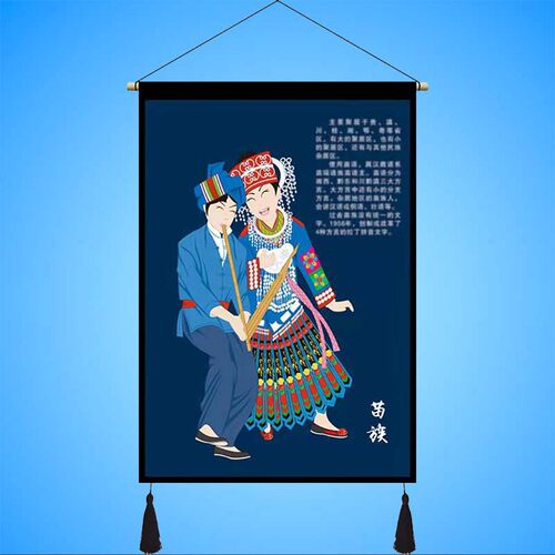 广西少数民族风情简介挂画壮族苗族学校装饰画民宿民俗展示画壁画 - 图1