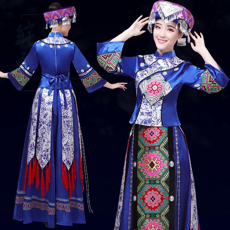 土家族服装女湘西少数民族成人服长款服饰苗族彝族演出舞蹈盛装新