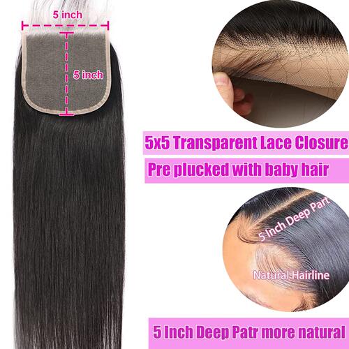 5x5 Straight Closure 200% 5x5  Lace Closure 12A Virgin Remy - 图3