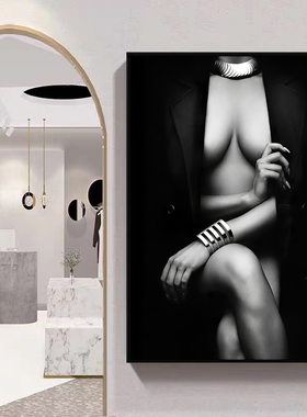 现代黑白装饰画美女艺术卧室床头玄关画现代人物抽象客厅竖版挂画