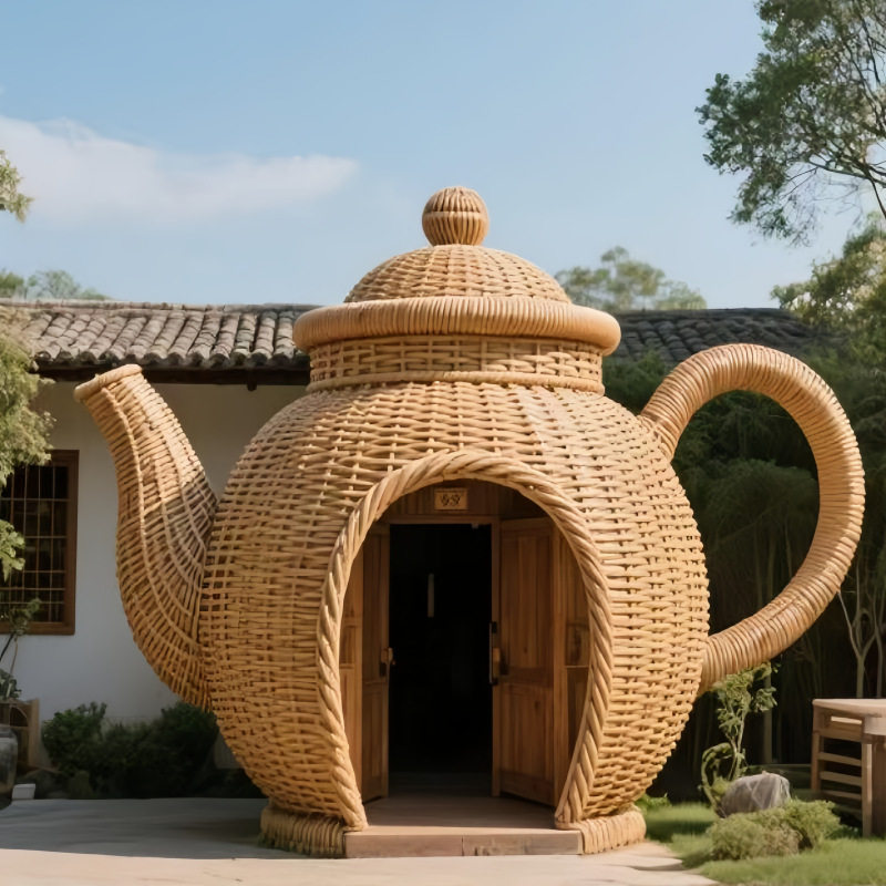网红茶园打卡藤编景观小品巨型茶壶凉亭座椅防腐防晒定制厂家,淘宝优惠券,粉丝福利购,淘宝优惠卷