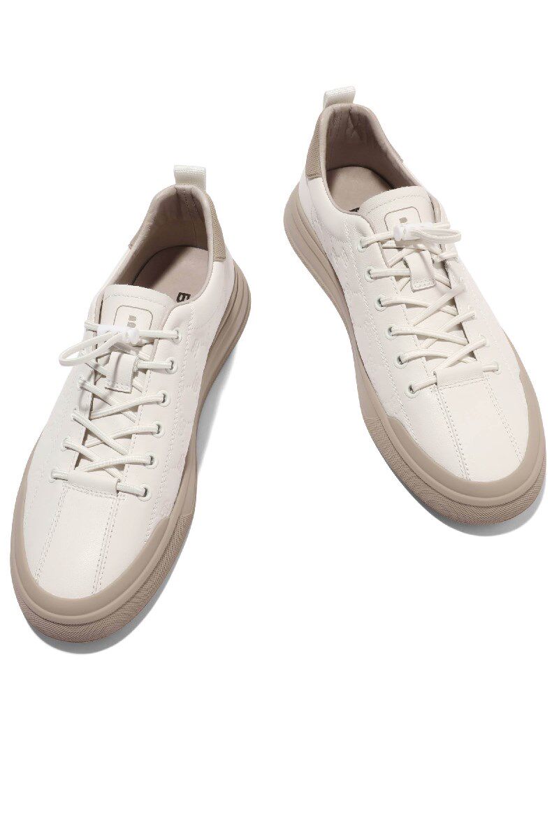 百丽男鞋2023新款小白鞋子压花套脚真皮潮流运动休闲板鞋a1014am3