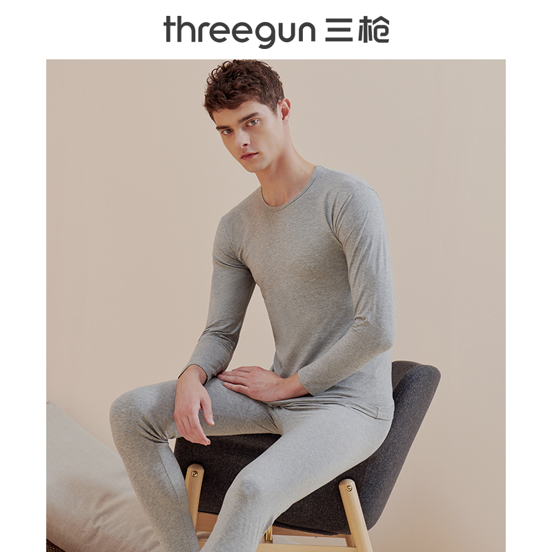 三枪官方旗舰店三枪保暖内衣男女新品初春轻薄弹力柔棉圆领保暖情侣打底套装0