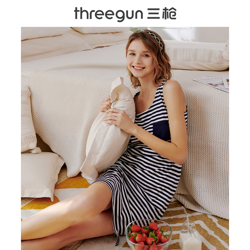 三枪官方旗舰店三枪纯棉睡裙女秋季夏天年新款宽松显瘦短袖睡衣裙可爱家居裙1