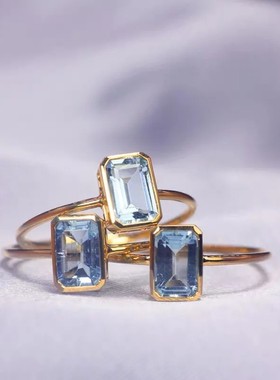 日韩方形海蓝宝极简时尚个性设计