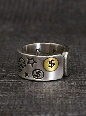 复古做旧星星扑克牌笑脸指环开口