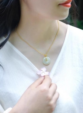 天然和田玉平安扣纯银吊坠气质女