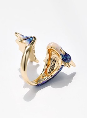 可调节大小星空蓝龙开口戒指潮流