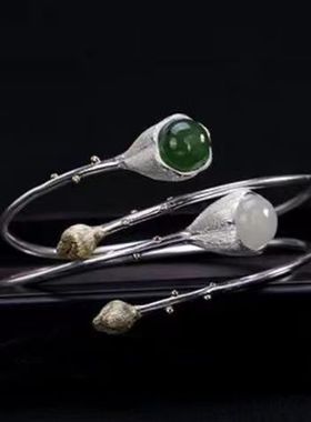 和田玉玉髓绿玛瑙搭配毛衣手镯