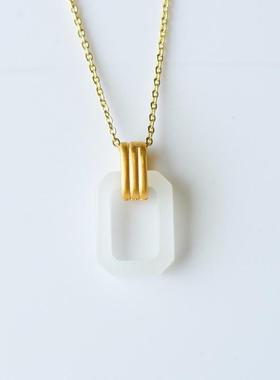 和田白玉羊脂玉几何方框吊坠女士