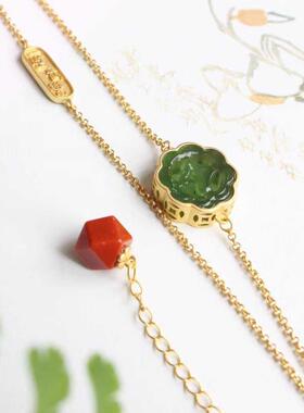 天然碧玉手链镀金五帝钱币民族风手环气质高级感复古宫廷风饰品