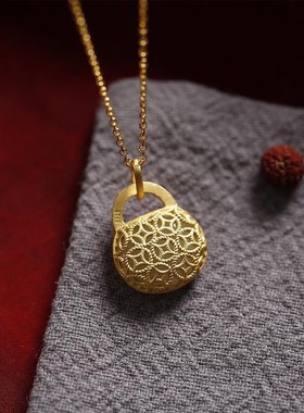 新品925银古法金小包包锁吊坠链