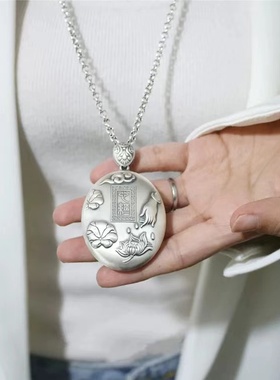 佛手心经吊坠莲花护身平安项链复古个性时尚长毛衣链男女士同款