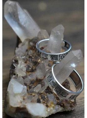 中式镀白金色男女款复古活口戒指个性小众情侣款文艺对戒气质款式