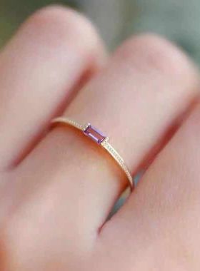 紫米粒古法鎏金镶嵌紫水晶戒指时