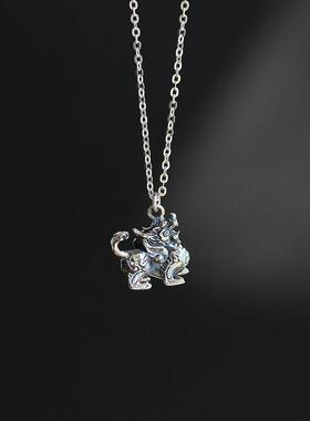 合金镀银锁骨项链镶嵌麒麟吊坠古典瑞兽大气民族风女款复古颈饰品