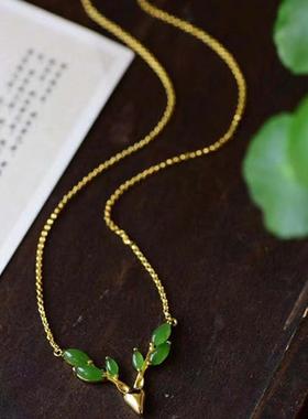 天然碧玉复古镶嵌镀金厚金女款吊坠小鹿锁骨套链民族风气质饰品礼